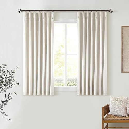 Miniatura 84 de Cortinas de lino 100% opacas de 90 pulgadas con pliegues de 2 paneles para sala de estar, con pestaña trasera plisada, cortinas oscuras con forma de