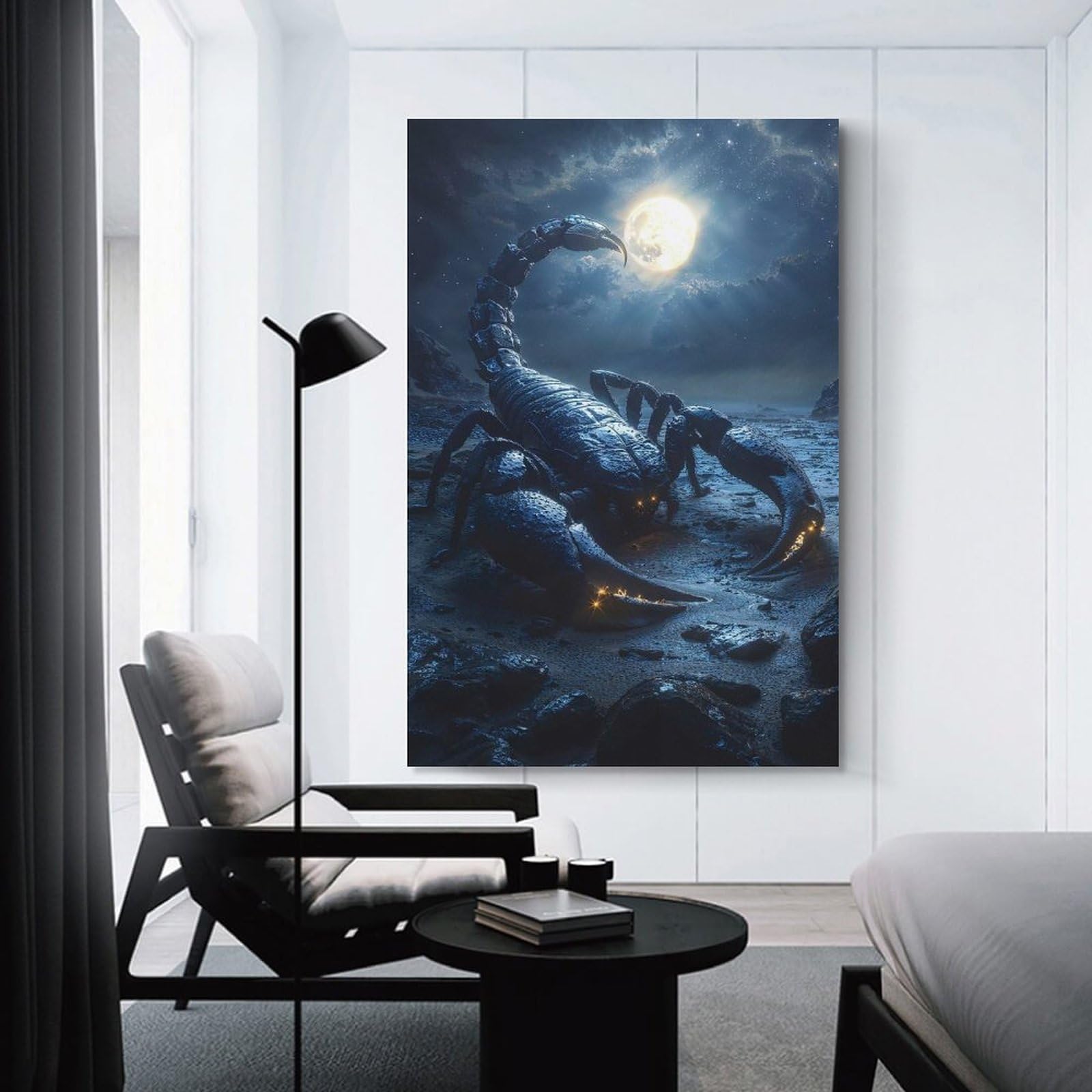 Junmoney Giant Scorpion Under Moonlight Hanging Wall Art 20x30inch(50x75cm), for Restful Interiors, Bedrooms Or Small Rooms, Home Artwork with A Soft Interior Feel