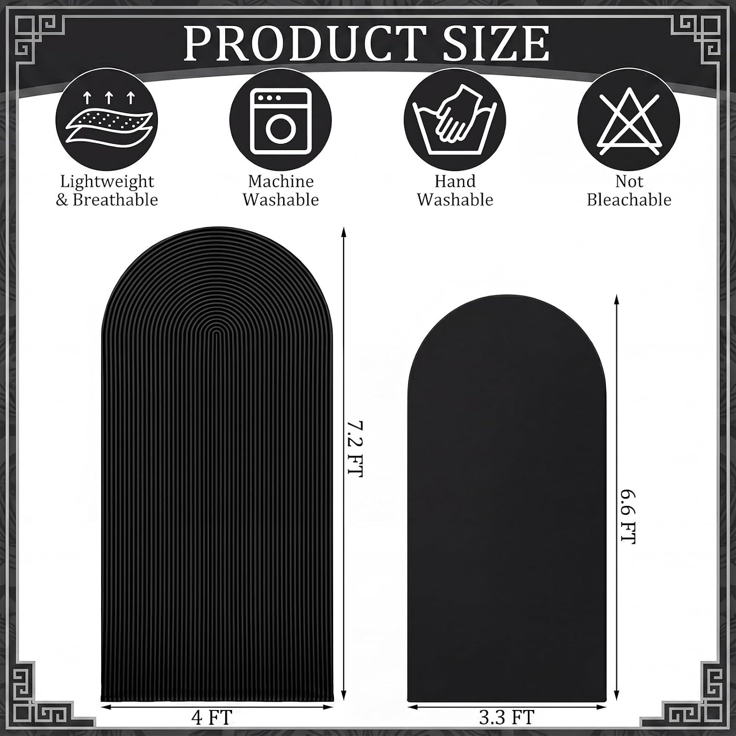 Tegeme 2 Set Wedding Arch Cover, Black Ripple & Solid Color Stretchy Backdrop Cover Spandex Fabric for 7.2 ft & 6.6 ft Round Top Arch Stand Wedding Baby Birthday Party Bridal Shower Banquet Decor
