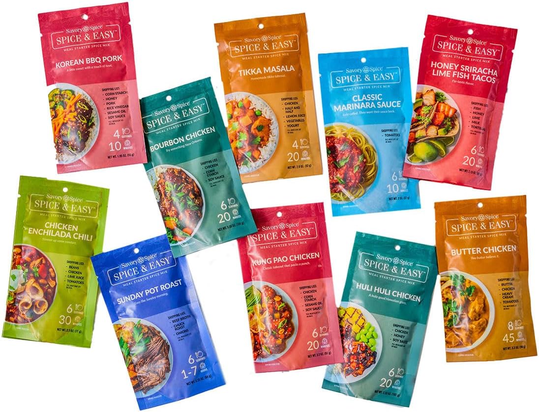 Spice & Easy Meal Starter Spice Mix 10-Pack Bundle - Variety Multi-Pack of 10 Seasoning Packets to Make Easy Dinners