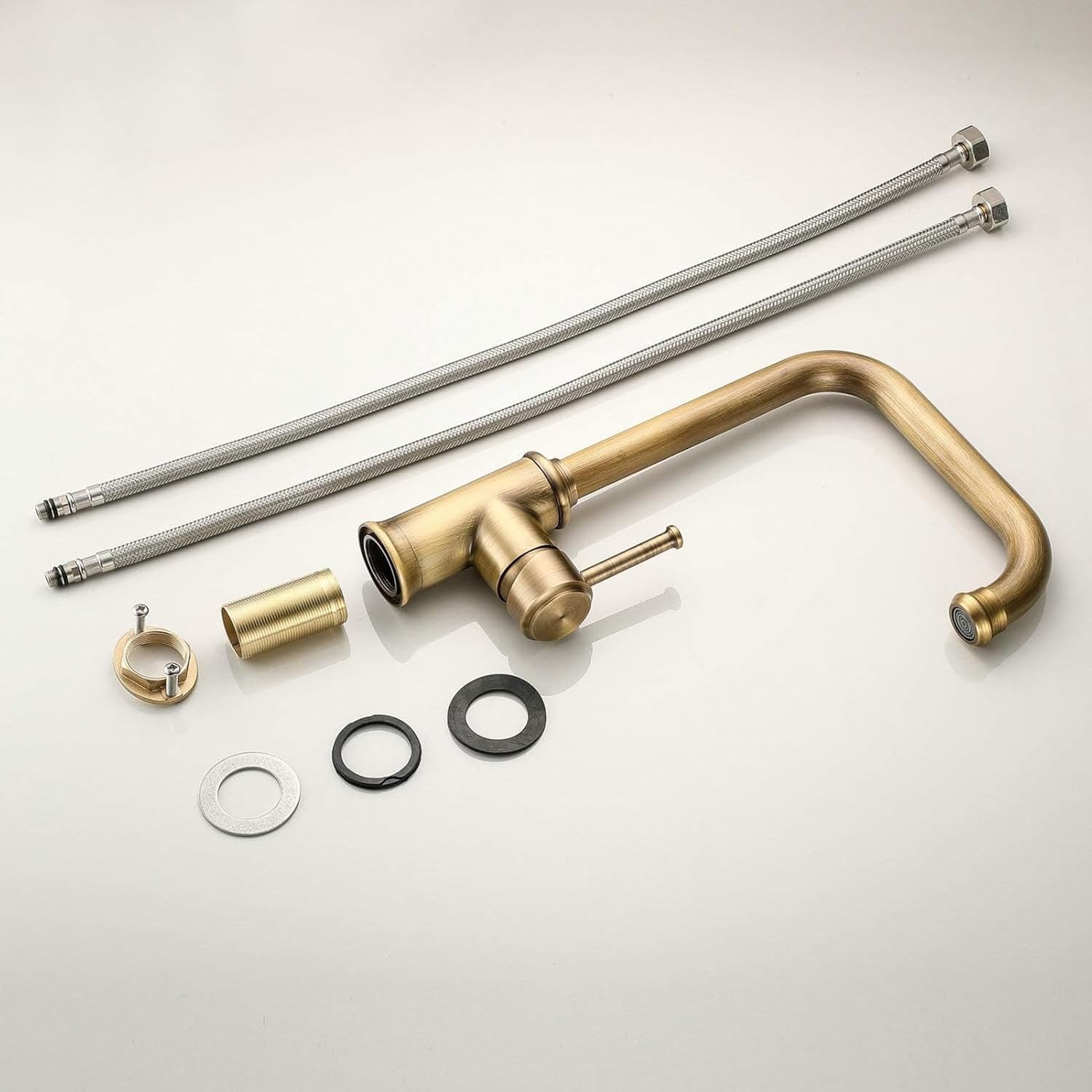 Kitchen Sink Tap with Swivel Spout, Antique Brass Lever Sink Taps, Contemporary Modern Kitchen Sink Mixer Faucet, Bathroom Faucets