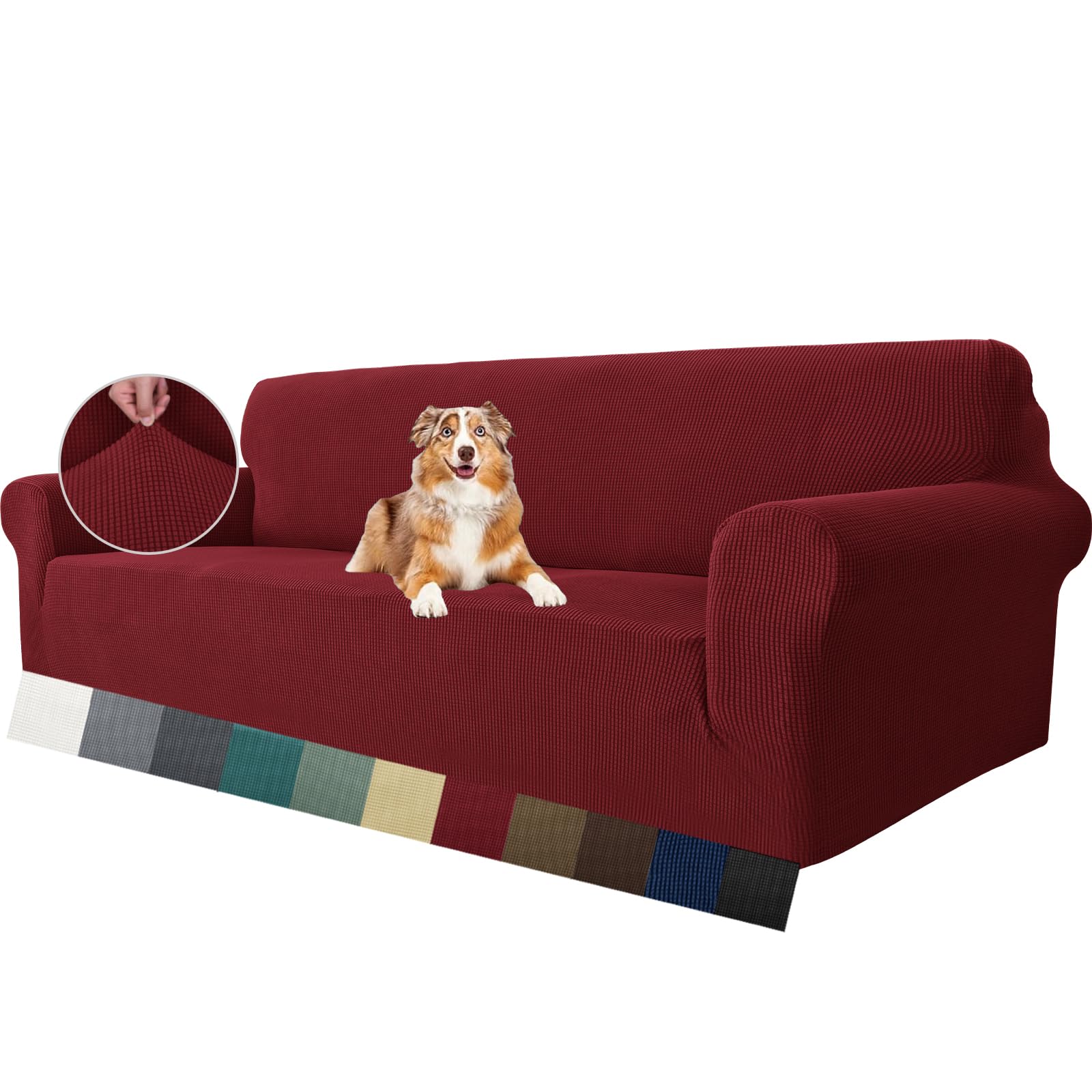 MAXIJIN Fodera per divano super elasticizzata per divano a 4 posti, fodere per divani extra large Jacquard Pet Dog Furniture Protector Fodera per divano aderente (4 posto, Rosso)