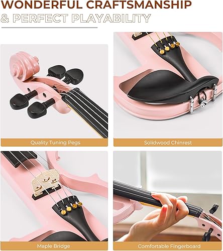 Vista 22 de Vangoa Violín eléctrico, kit de violín eléctrico silencioso 4/4 para principiantes, adultos, adolescentes, juego de inicio de violín eléctrico