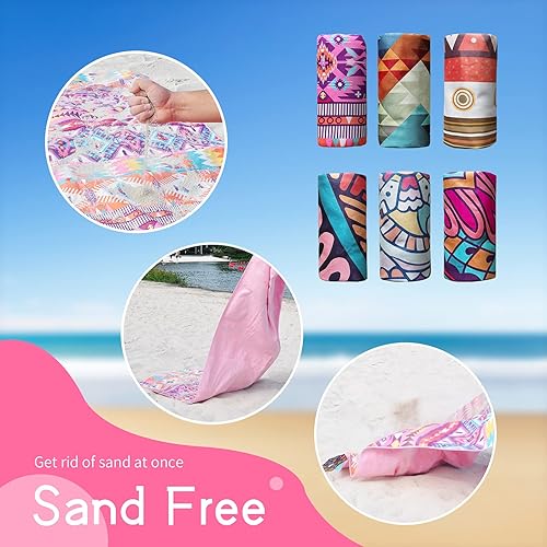 Miniatura 6 de Hiturbo Paquete de 4 toallas de playa de microfibra, (71 x 35 pulgadas), toallas de viaje de gran tamaño, sin arena, toalla de natación de secado