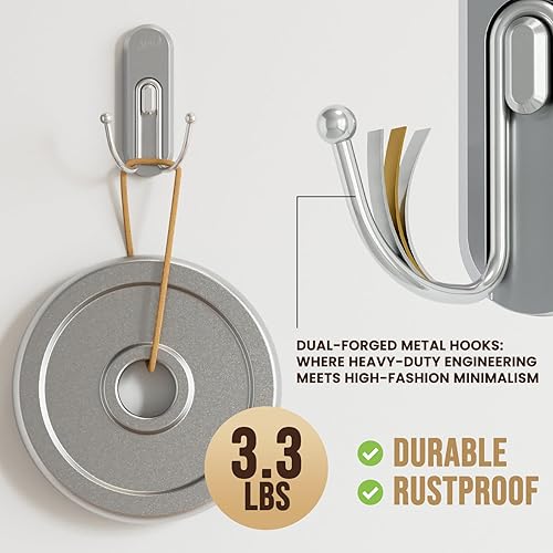 Miniatura 5 de TAILI Ganchos adhesivos para colgar, 4 ganchos para abrigos y 6 tiras, resistente sin taladros, extraíble, grande, colgador de pared para toallas,