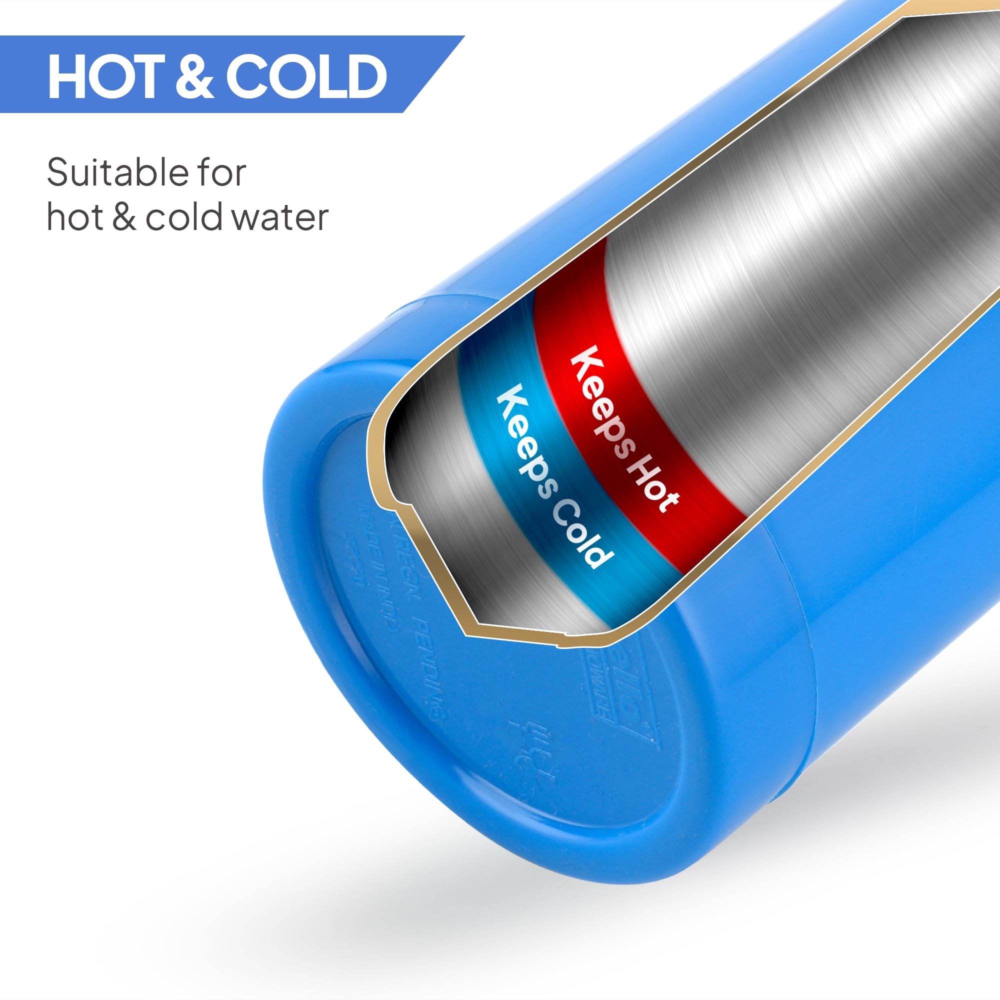 Cello Puro Steel-X Benz 900 Wasserflasche, auslaufsicher, breite Öffnung und leicht zu öffnen, isolierte innere Stahl-Außen-Kunststoff-Wasserflasche, 730 ml, Blau