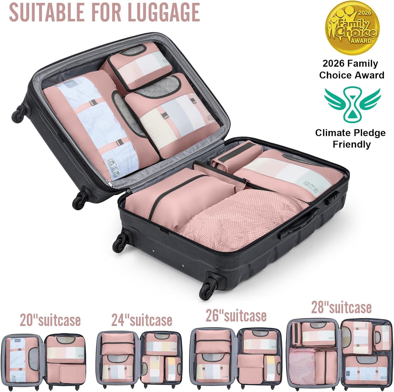 Veken 8 Set Packing Cubes for Travel Essentials, Suitcase Organizer Bags in 4 Sizes, Carry-On Luggage Accessories with Large Laundry & Hanging Toiletry Bag, Must-Have for Airplane, Road Trip & Camping - Image 6