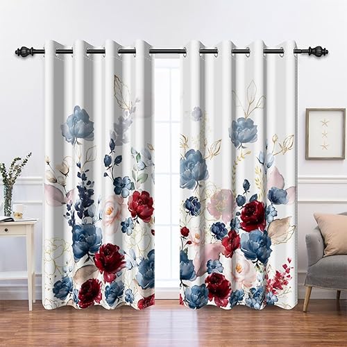 Miniatura 28 de Renaiss Cortinas opacas de flores silvestres, estampado floral botánico pastel con aislamiento térmico, cortinas de ventana de plantas naturales