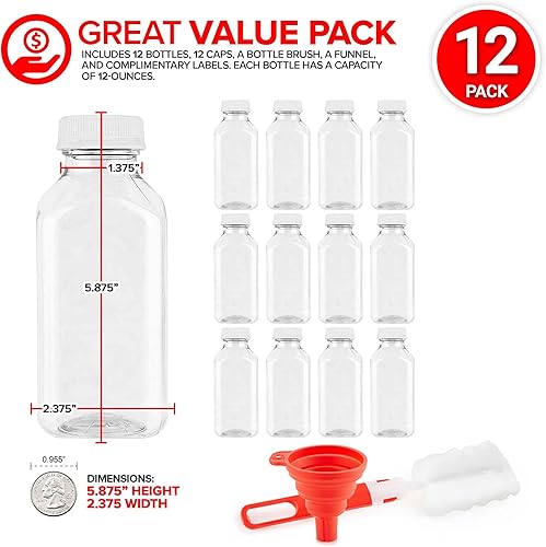 Miniatura 2 de Botellas de jugo con tapas para jugos y licuados, botellas de plástico vacías transparentes reutilizables con tapas, recipientes de bebida de 12