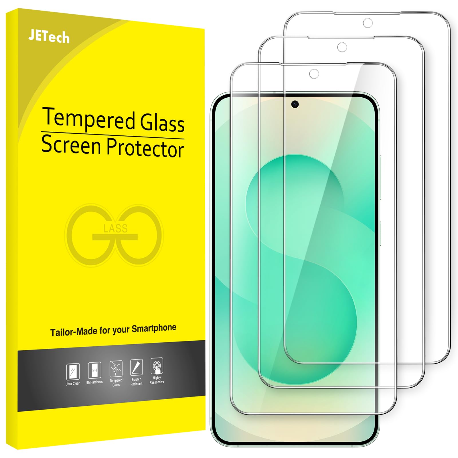 JETech Pellicola Protettiva per Samsung Galaxy S25+ / S25 Plus 5G, Vetro Temperato Film, Compatibile ID Impronte Digitali, HD Chiaro, Pacco da 3