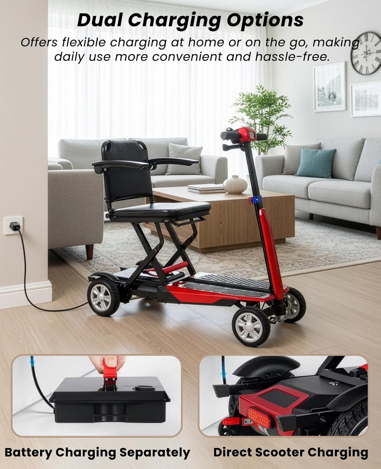 Foldable 4 Wheel Electric Mobility Scooter for Seniors & Adults, Lightweight Portable Travel Scooter with Removable Battery, Heavy Duty 260lbs Capacity, Airline Approved