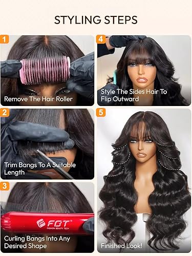 Miniatura 4 de Julia Hair Bye Bye Knots - Peluca de flequillo para cortina, sin pegamento, esponjosa, natural, suelta, precortada, 7 x 5, HD, encaje frontal,