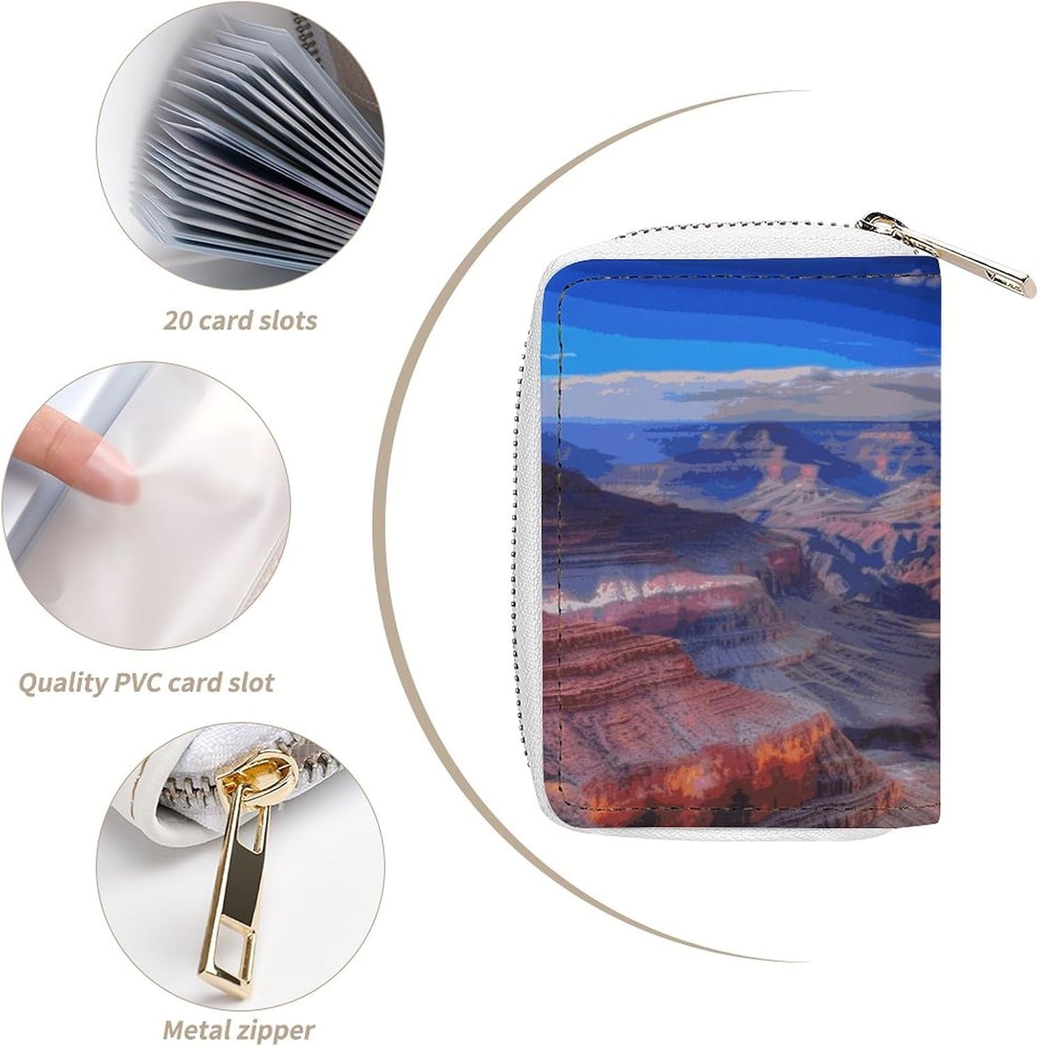 Leather Card Organizer Case Card Wallet Credit Card Holder Beauty Grand Canyon Printed Zipper Card Cases Holder for Women Men