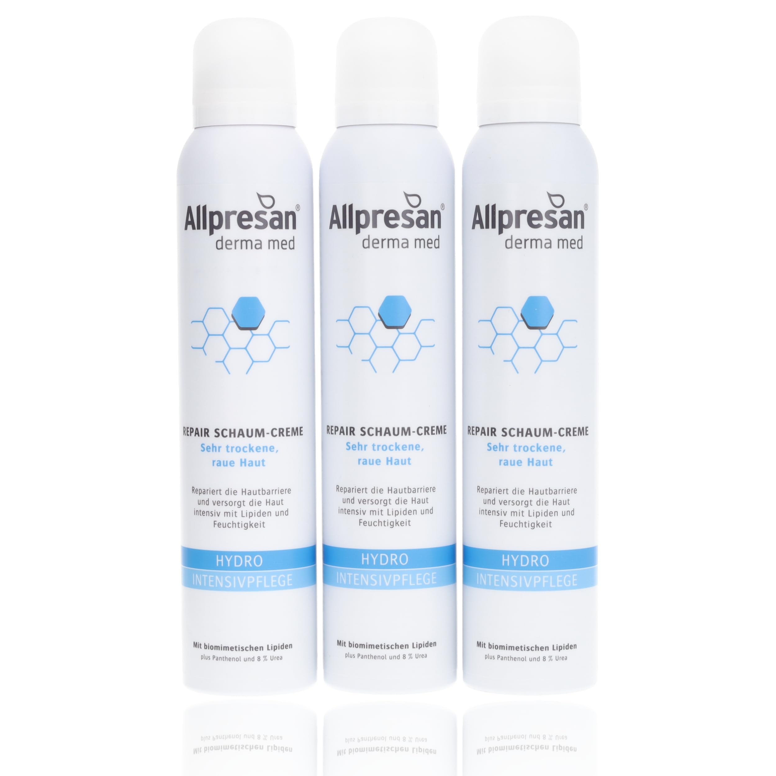 Allpresan Derma med Repair Schaum-Creme HYDRO Intensivpflege für sehr trockene, raue Haut, 3x 200 ml