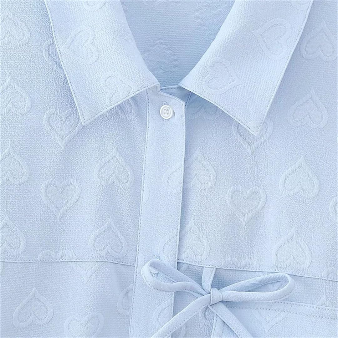 Prodotto Primavera Camicia da donna semplice con colletto a polo a maniche lunghe Love Jacquard tinta unita