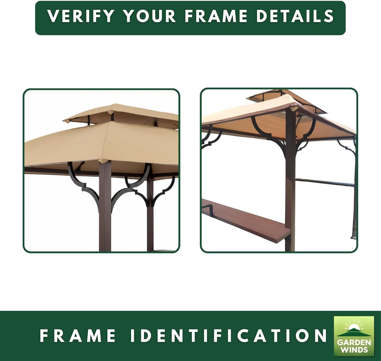 Garden Winds Reinforced RipLock 350 Replacement Canopy Top Cover Compatible with Greenvail 8’ x 5’ Grill Gazebo Models A103001900 and A103001911 - Beige