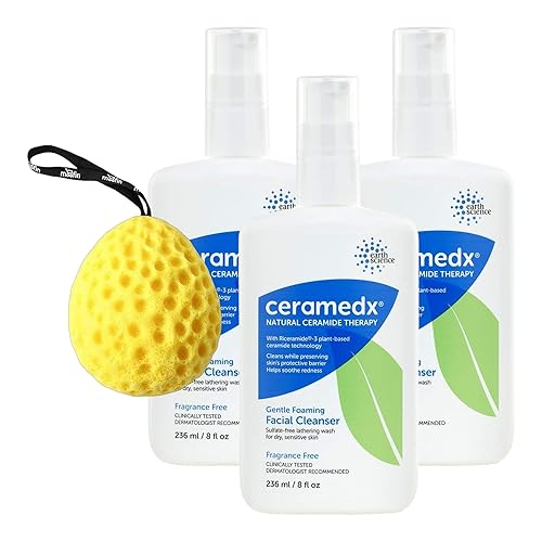 Limpiador facial suave espumoso, 8 onzas líquidas, ceramida a base de plantas para piel sensible y seca, dermatológicamente probado, vegano, con