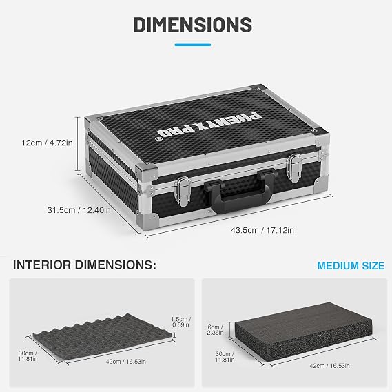 Phenyx Pro Medium Carrying Case with Customizable Pre-Diced Foam