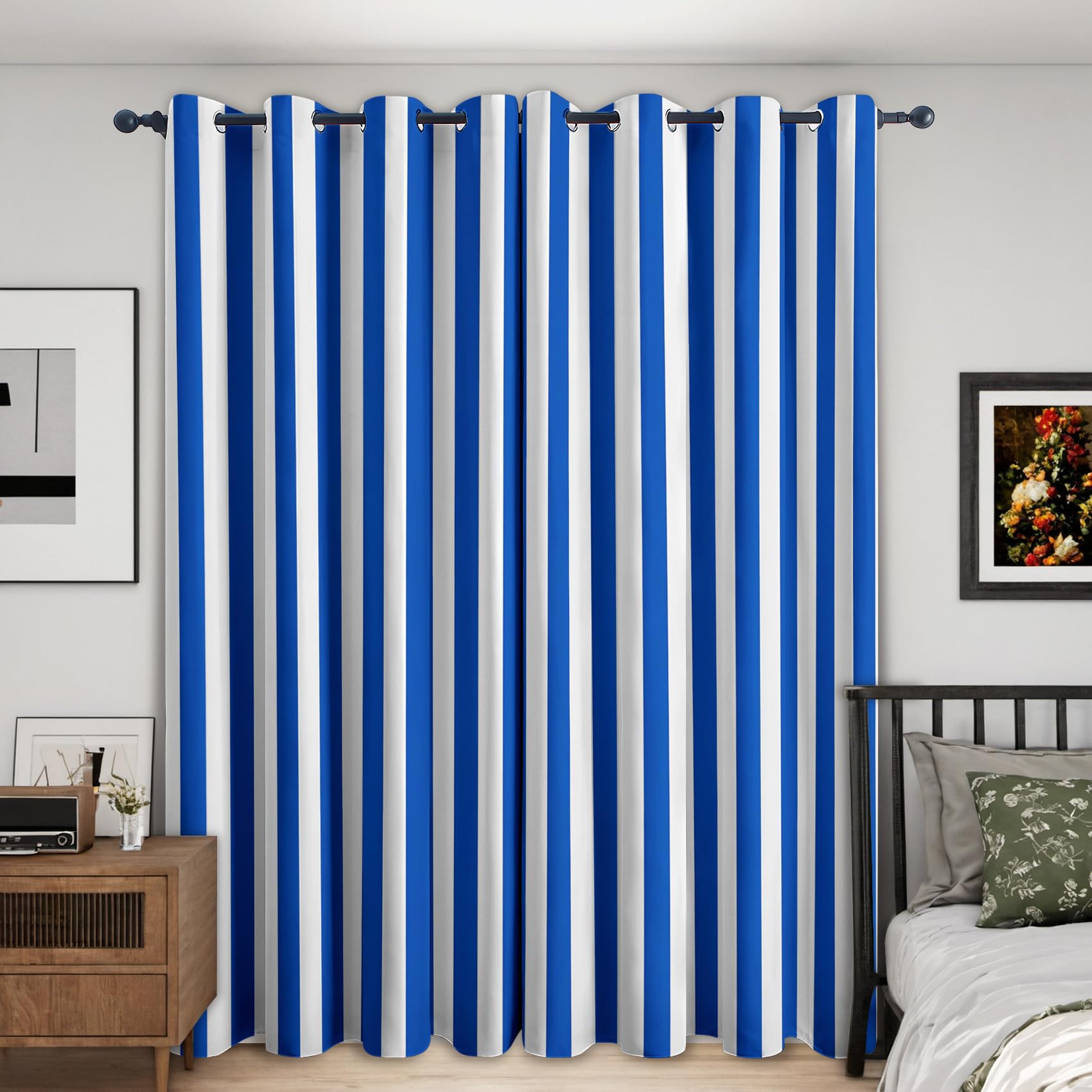 Cortinas opacas a rayas azules y blancas para dormitorio y sala de estar, juego de cortinas con ojales de 72 pulgadas, bloqueo de luz, tratamientos de ventana que mejoran la privacidad