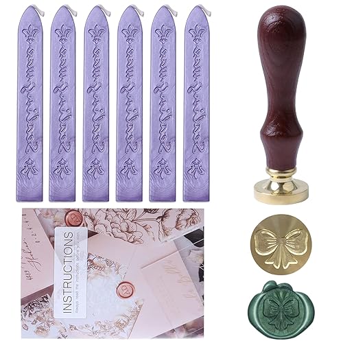 FEEIN Varillas de cera de sellado antiguas con sello, varillas de sellado de cera con mechas para letra postal y sello de cera retro vintage