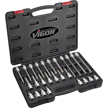 ViGOR Screwdriver Bit Set V1918 I 26-Piece Tool Set, Drive: Square 12.5 mm | Drive 1/2 inch (12.5 mm) square hollow, output i