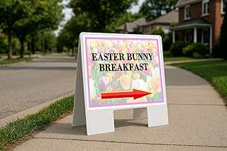 Easter Bunny Breakfast Spring Flowers Tulips Directional Arrows A-Frame Double Sided 23x23 in. sign