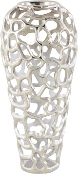 Deco 79 Aluminum Metal Decorative Vase Cutout Coral Centerpiece Vase, Vase for Home Decoration 8" x 8" x 19", Silver