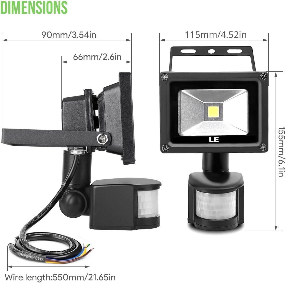 LE 10W Super Bright Motion Sensor Flood Light, Outdoor LED Flood Lights, 700lm, 100W Equivalent, 6000K Daylight White, Waterproof LED Security Light, PIR Floodlight, Basement Light