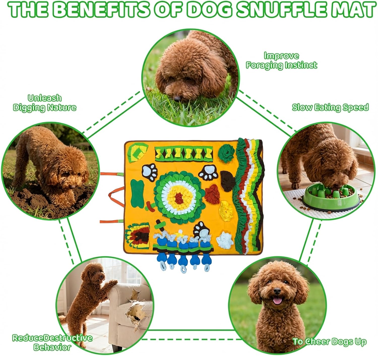 Snuffle Mat for Dogs Large Breed 36'' X 34'' - Interactive Dog Toys for Boredom - Sniff mat - Mental Stimulation - Enrichment Toys- Slow Feed- Washable & Foldable (A)