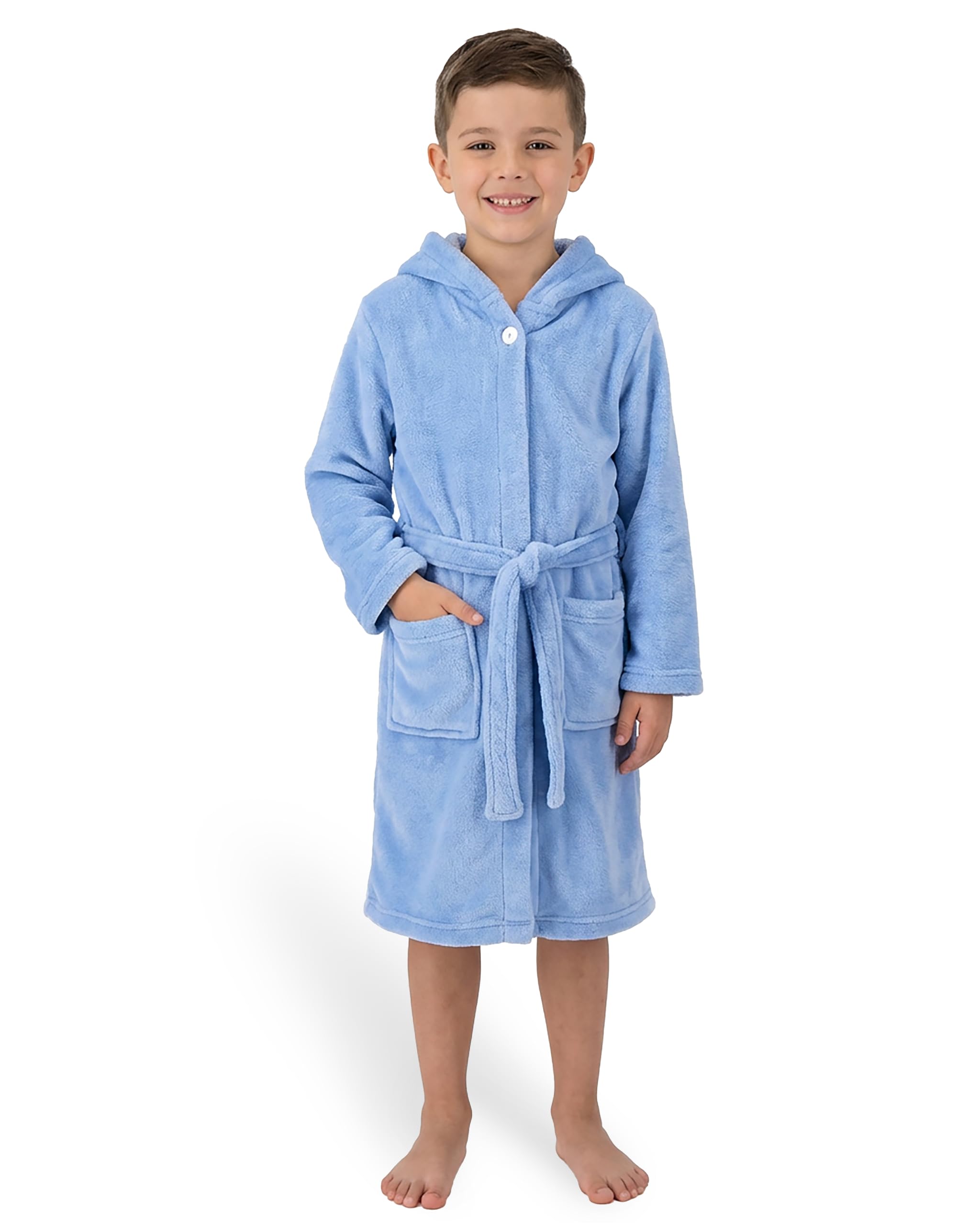 Gräfenstayn Peignoir de Bain Enfant & Adolescent en Polaire avec Bouton et Capuche - Certifie OEKO-TEX 100 - Peignoir Douillet pour Garcons & Filles