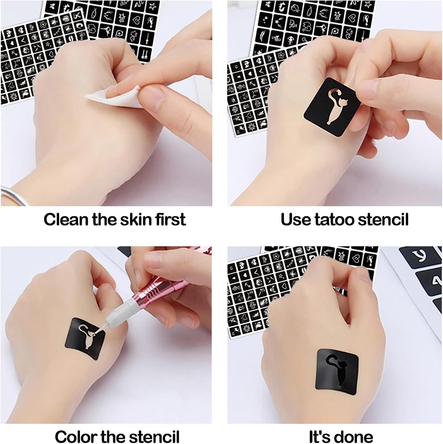 575pcs Temporary Tattoos, 20 Sheets Tattoo Stencil Kit for Women, Girls, Boys, Kids, Teens, and Adults, Mixed Style, Black, Not Water Resistant