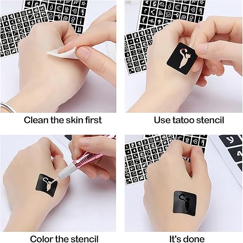 Miniatura 4 de Kit de plantillas de tatuaje de henna reutilizable para niñas y niños, más de 423 plantillas de tatuaje, plantilla de tatuaje con aerógrafo con