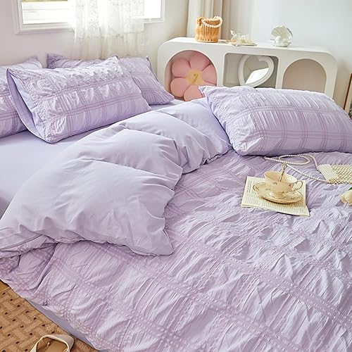 Miniatura 4 de Beyeutao Juego de funda de edredón de sirsaca de terciopelo, tamaño Queen, funda de edredón de sirsaca rosa, juego de ropa de cama de franela