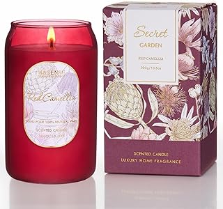 M&SENSE Strong Red Soy Scented Candle - Red Camellia Flower Scent, 10.6 oz, 60-Hour Burn,Sweet Stress Relief Candles Gift for Birthday,Mother Day,Lovers