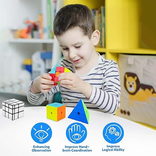 Miniatura 5 de Juego de cubos de velocidad con bolsa de almacenamiento, paquete de 6 cubos mágicos, juego de cubos mágicos de 3 x 3 x 3, 2 x 2 x 2 pulgadas, cubo