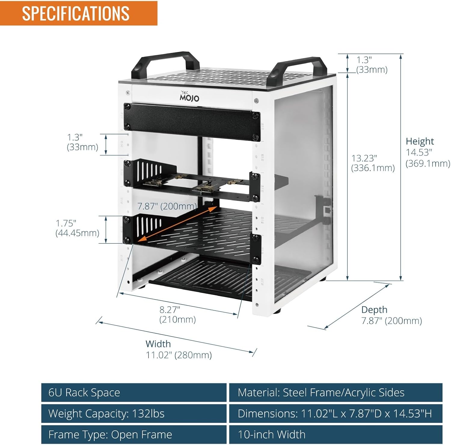 Tecmojo 6U Network Rack, 10 inch Mini Server Rack with 2 Side Translucent Panels & 2 Top Handles, 7.87 inch Deep, for 10 inch IT Equipment & A/V Devices, White - Image 2
