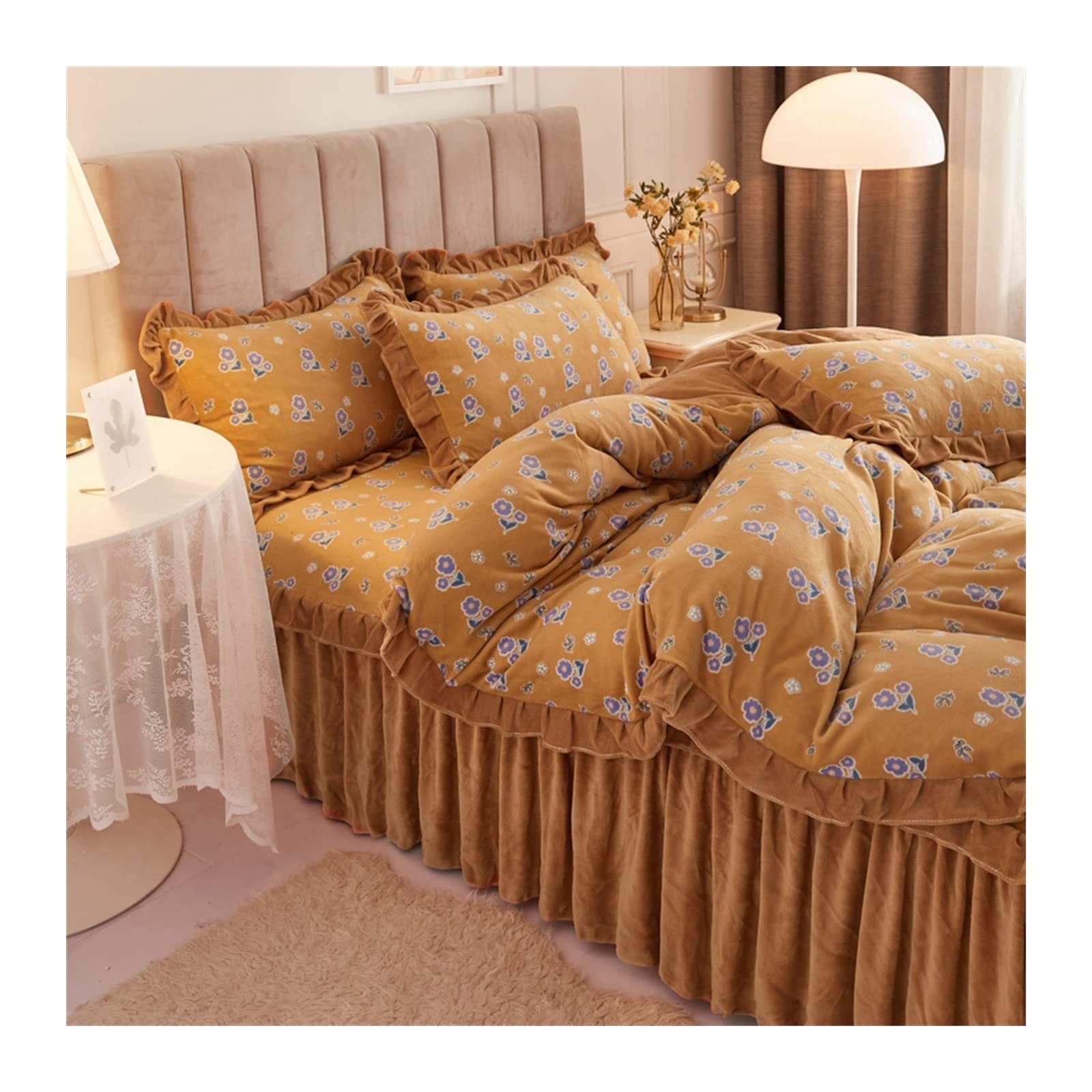 Housse de couette en velours de lait supérieur style princesse avec jupe de lit chic