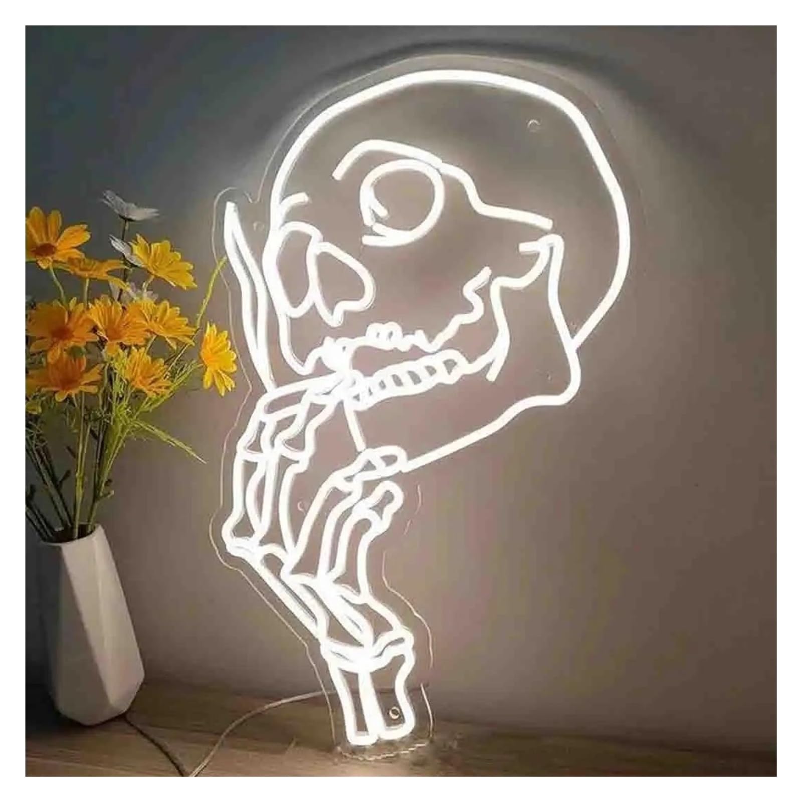 Lemst White Signs Lamp Skull Head Neon Sign Light Usb Powered For Gaming Room Bar Bedroom Man Cave Party Personalized Aesthetic Wall Art Decor 50Cm(White)