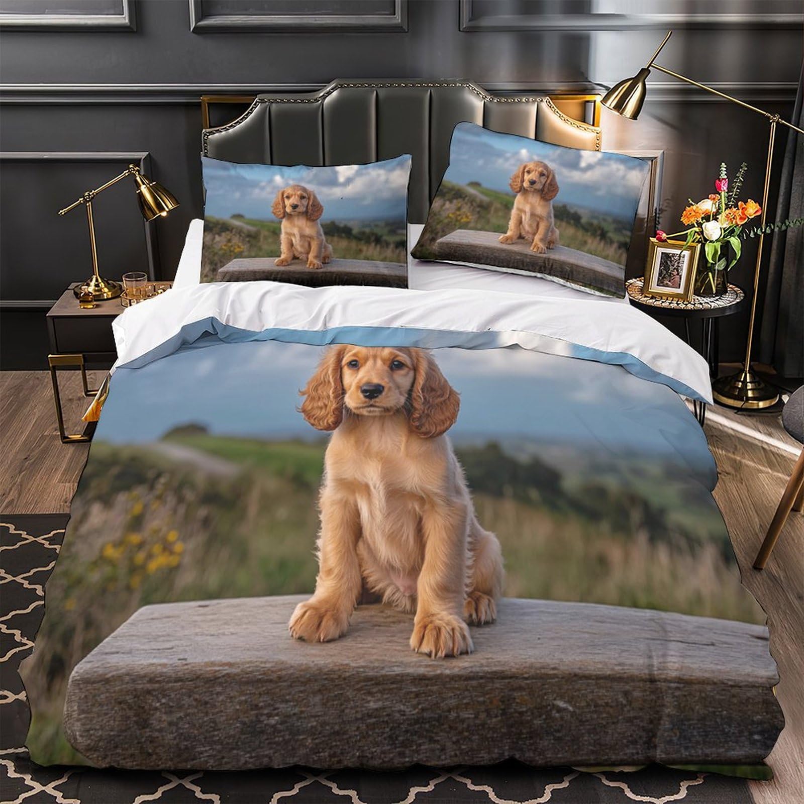 Housse de Couette Cocker Spaniel pour Chambre de Fille Cosy