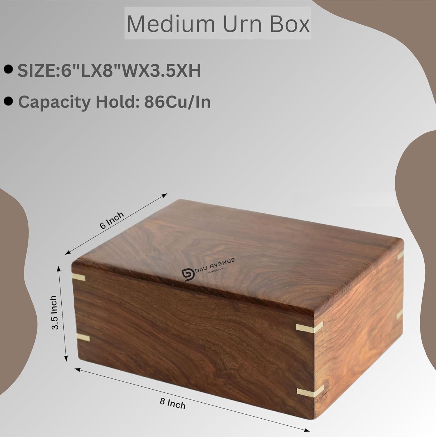 Wooden Urn for Human & Pet Ashes – Handmade Rosewood Cremation Urn for Dogs, Cats & Adults – Memorial Keepsake Box, Decorative Funeral Urn – Medium 8 x 6 x 3.5 Inches, 86 Cu/in