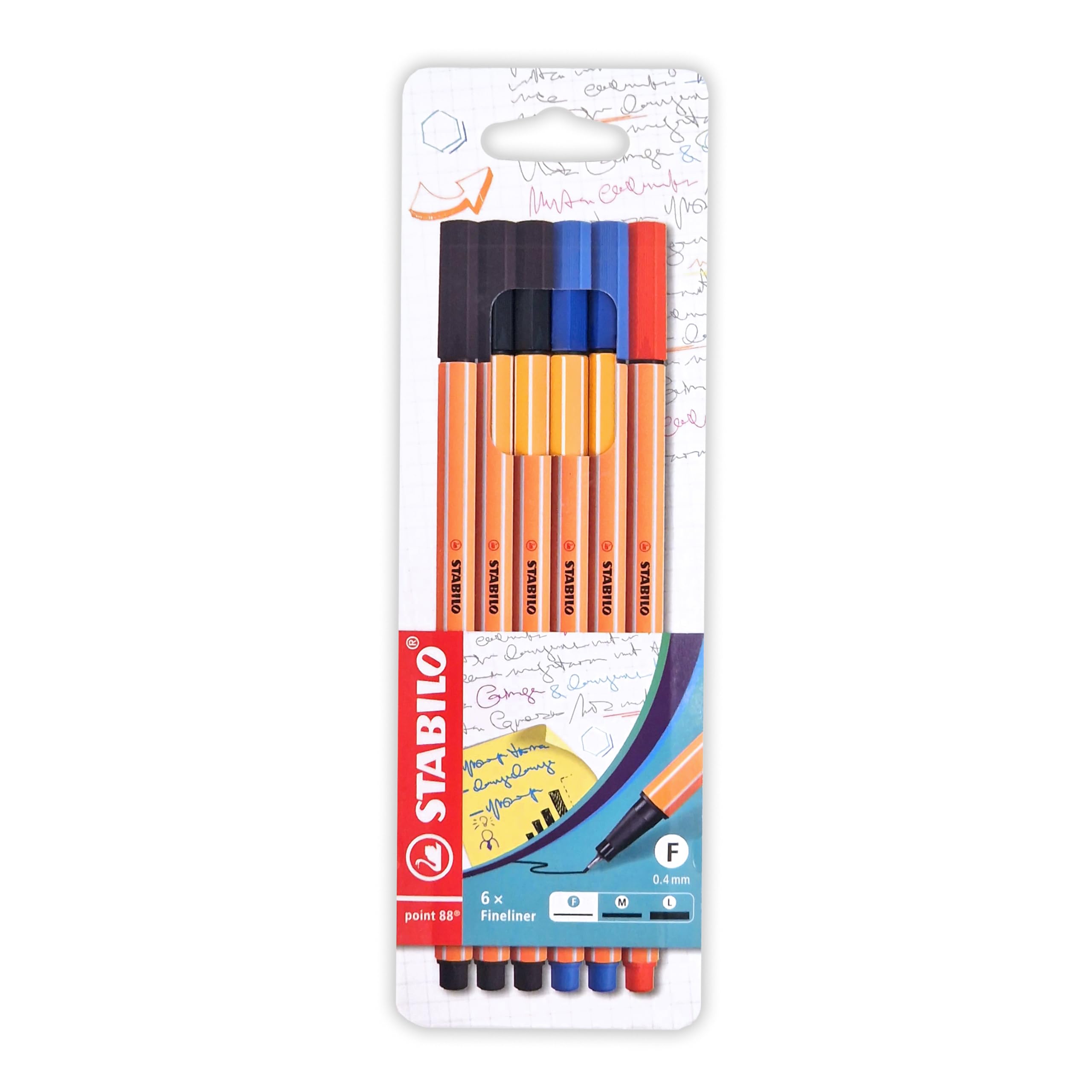 STABILO point 88 - Fineliner - Pack of 6 - Assorted Office Colours, Multicolor, 6 count (Pack of 1)