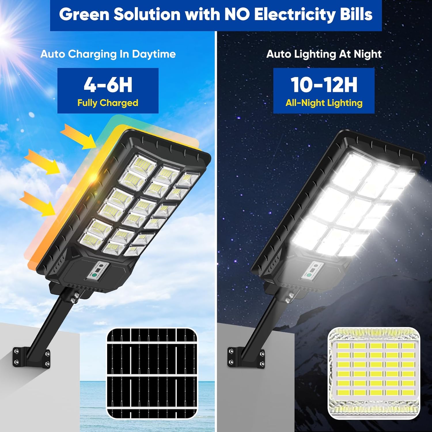 Solar Street Lights Outdoor 6000W Replacement, Solar Powered Lights Waterproof Motion Sensor with Remote, 460000LM 6500K Dusk to Dawn LED Flood Light, Commercial Lighting for Yard, Parking Lot, 1-Pack