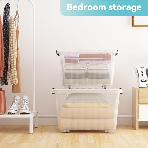 Miniatura 4 de Nazhura Contenedor de almacenamiento de plástico de 72 cuartos de galón, cajas de almacenamiento apilables y encajables con tapas y hebillas de