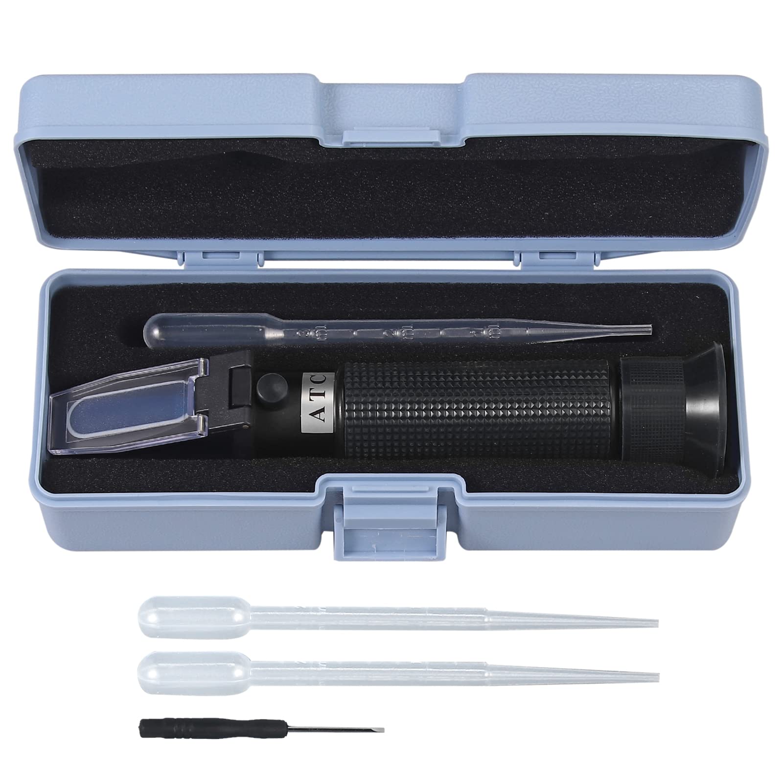 Salzgehalt Refraktometer, Automatische Temperaturausgleichung Salinitäts Refraktometer, Hydrometer 0-100 ppt & 1,000-1,070 Spezifischer Schwerkraft-ATC-Refraktometer für Meerwasser Aquarien(Schwarz)