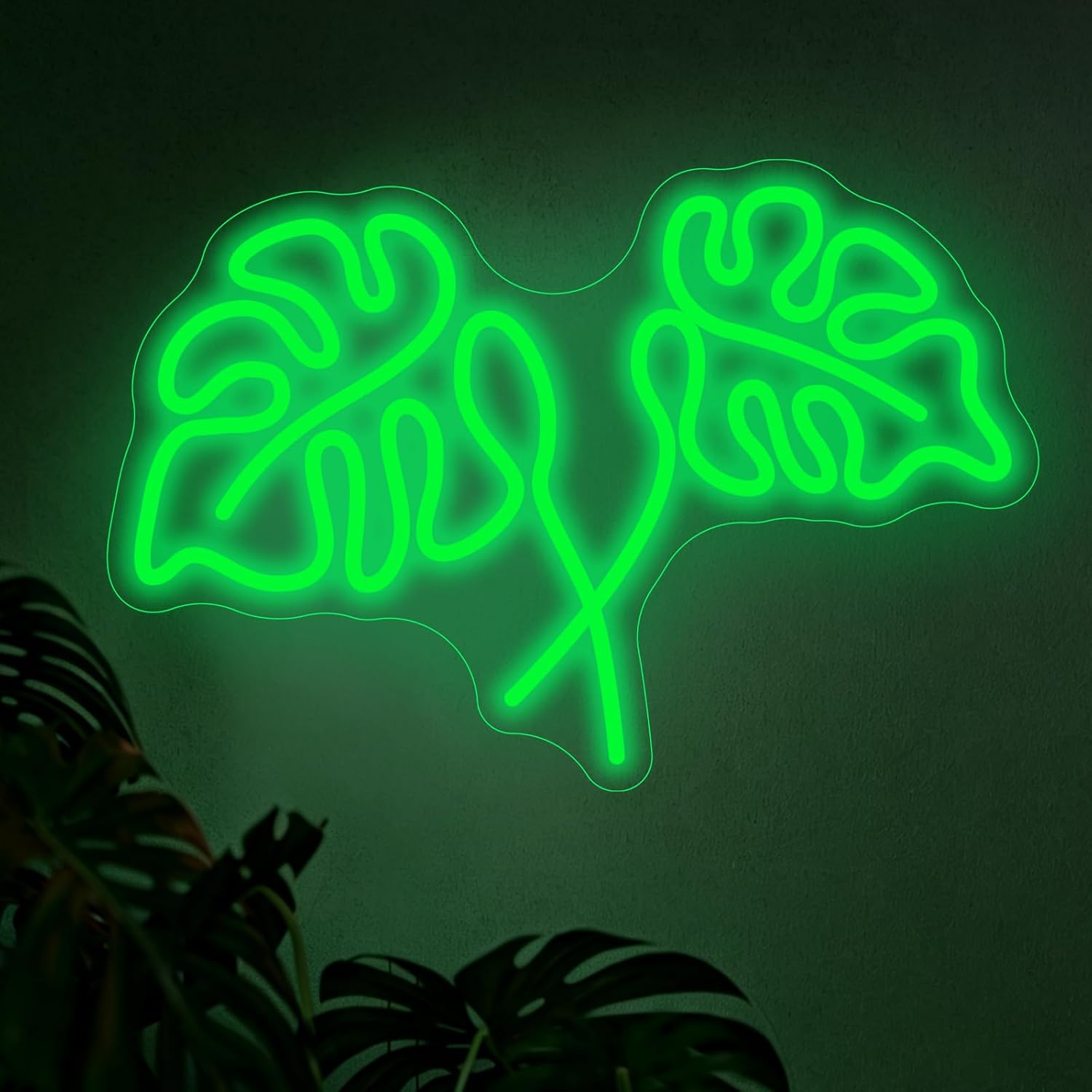 Monstera Leaf Neon Sign, Plant LED Wall Light Dimmable for Flower Shop