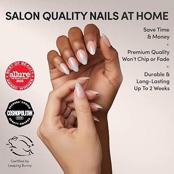 Glamnetic Press On Nails - Winter Storm | Semi-Transparent Short Almond Fake Nails, Salon Quality | 15 Sizes - 30 Nail Kit with Glue