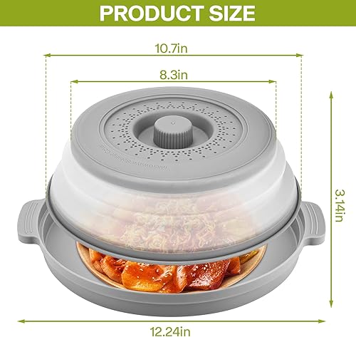 Miniatura 6 de Cubierta para microondas para alimentos con placa base antiquemaduras, plástico grande y silicona ventilada para evitar quemaduras, tapa protectora