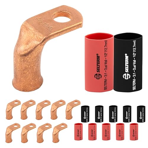 Miniatura 276 de SELTERM - 2 terminales de anillo resistentes para cable de batería, calibre 4 AWG, pernos de 3/8 pulgadas, terminales de calibre 4, ojales de cobre