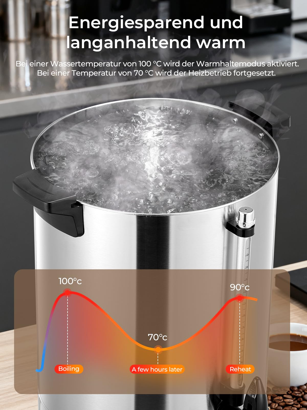 Glühweinkocher 10L, 1500W Heißwasserspender 100 Tassen/H, Glühweintopf mit Zapfhahn & Thermostat, Elektrischer Heißgetränkespender & Edelstahl Glühweinkessel