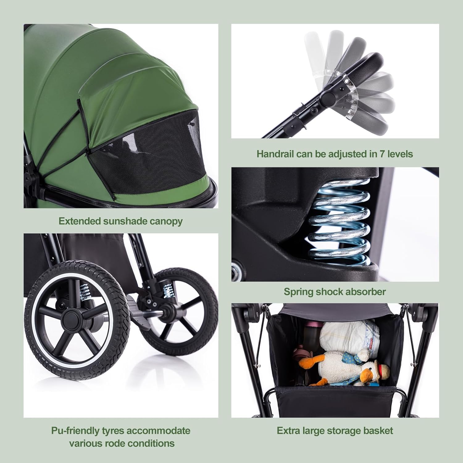 Gcarebb Sistema da Viaggio 3 in 1, Passeggino con Telaio in Alluminio e Copertura Antipioggia